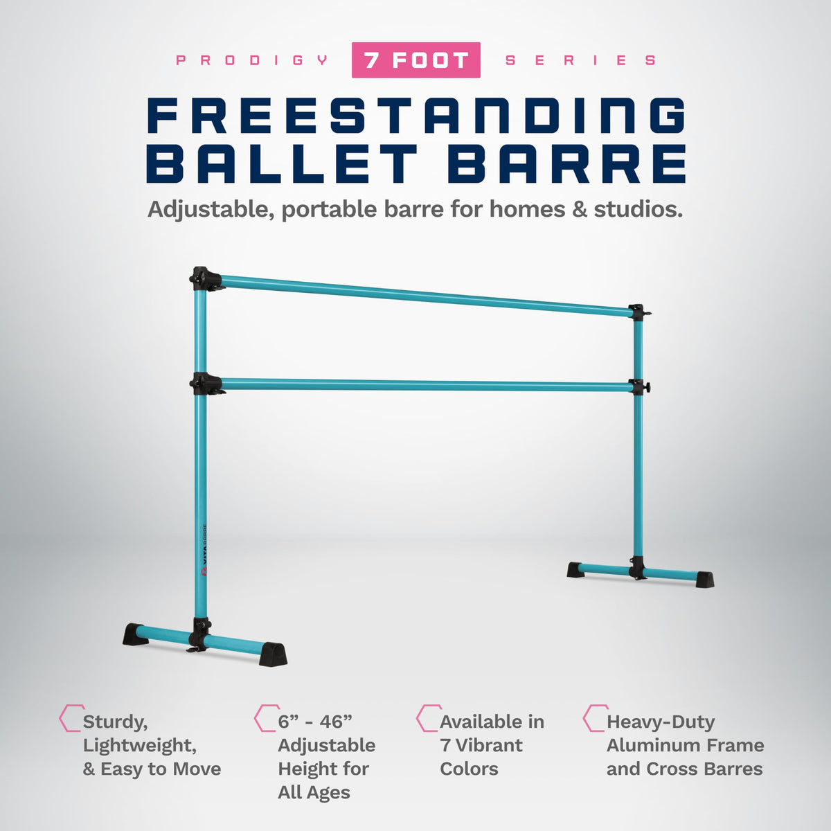 VITA Barre Portable Freestanding Double Ballet Barre, Prodigy, Aluminum | Adjustable Height, USA Made, Home or Gym Exercise Equipment for Kids & Adults | Dance, Fitness, Pilates
