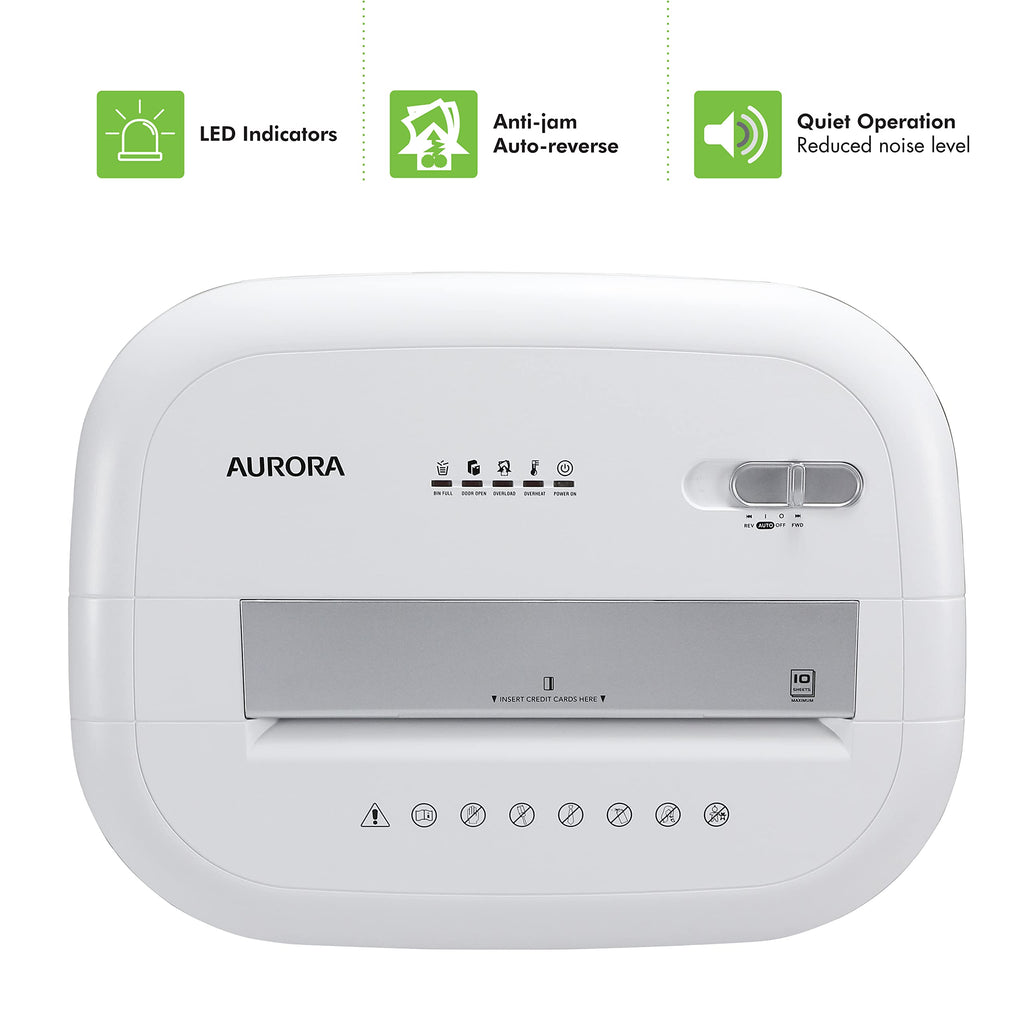 Aurora High-Security 8-Sheet Micro-Cut Paper, CD/DVD and Credit Card Shredder, White/Gray