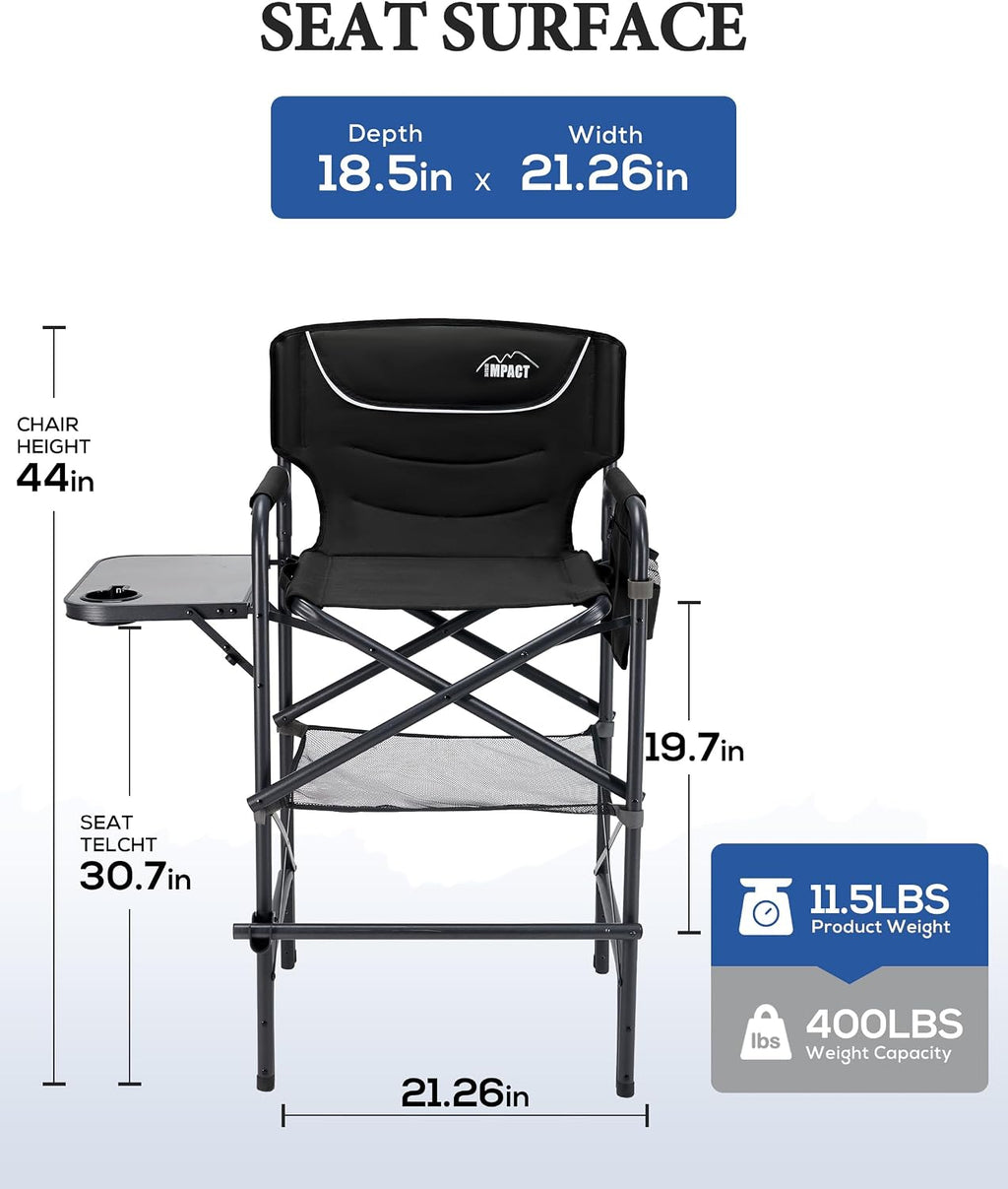 Aluminum Tall Camping Directors Chair 30.7" Seat Height, 400lbs Load