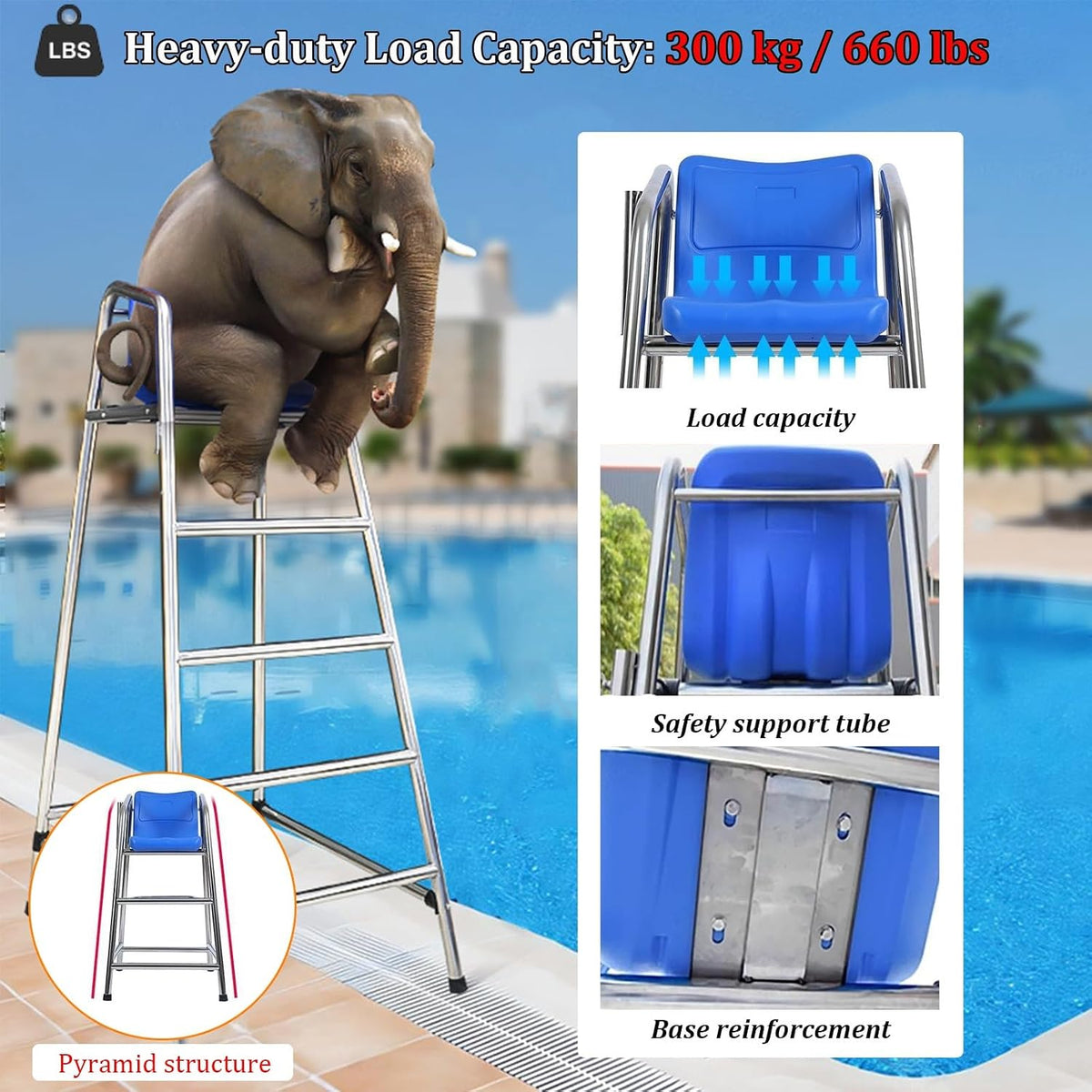 5.9ft Tall Lifeguard Chair, Commercial Elevated Rescue Ladder, Essential Lifeguard Equipment, 660LBS Load, for Swimming Beach/Water Park/Lake Outdoor Life Guard Chairs