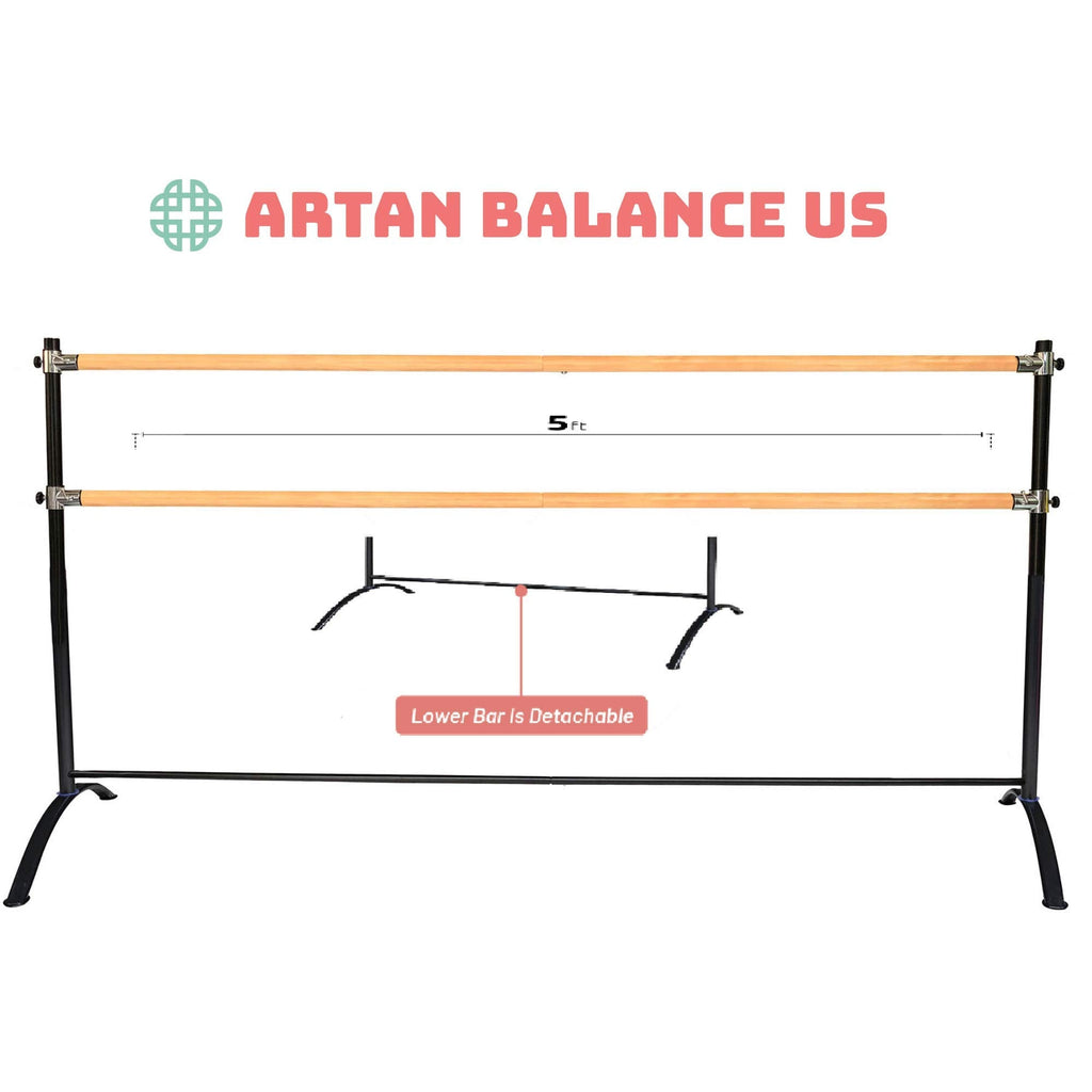 Ballet Barre Portable for Home or Studio, Freestanding Adjustable Bar for Stretch, Balance, Pilates, Dance or Active Workouts, Single or Double Bar, Kids and Adults