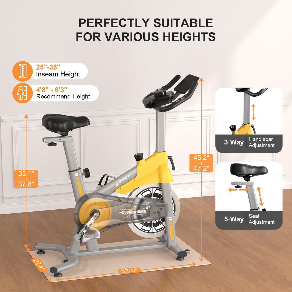 Exercise Bikes for Home,Spin Bike with Adjustable Magnetic,Brake Pad Resistance Silent Belt Drive,350lbs/300lbs Weight Capacity &Upgraded Version Seat for Home Cardio&Weight Loss(QM-530W)