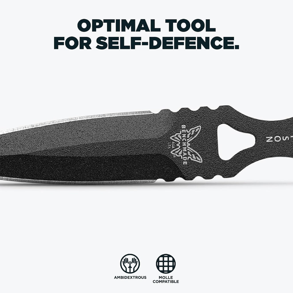 Benchmade - SOCP Knife, Double Edge Dagger Blade, Plain Edge, Black Handle