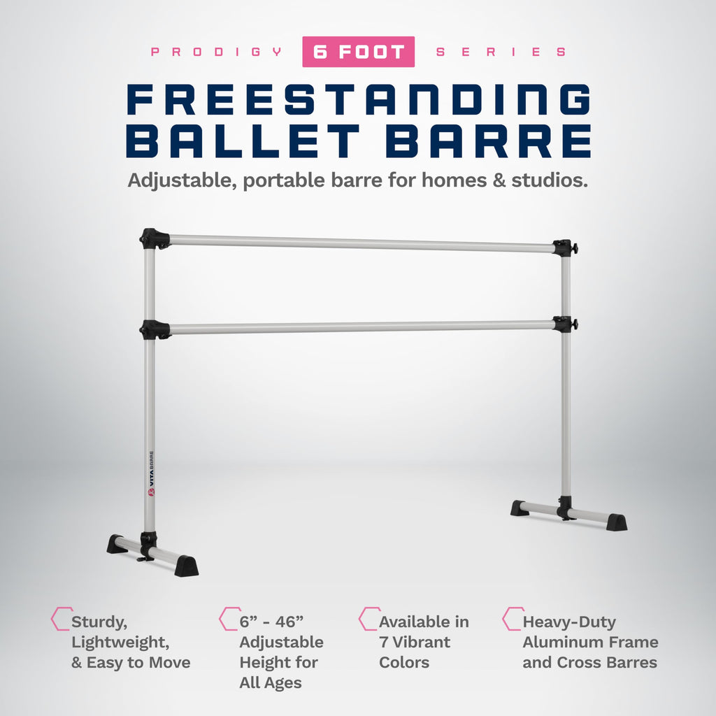 VITA Barre Portable Freestanding Double Ballet Barre, Prodigy, Aluminum | Adjustable Height, USA Made, Home or Gym Exercise Equipment for Kids & Adults | Dance, Fitness, Pilates