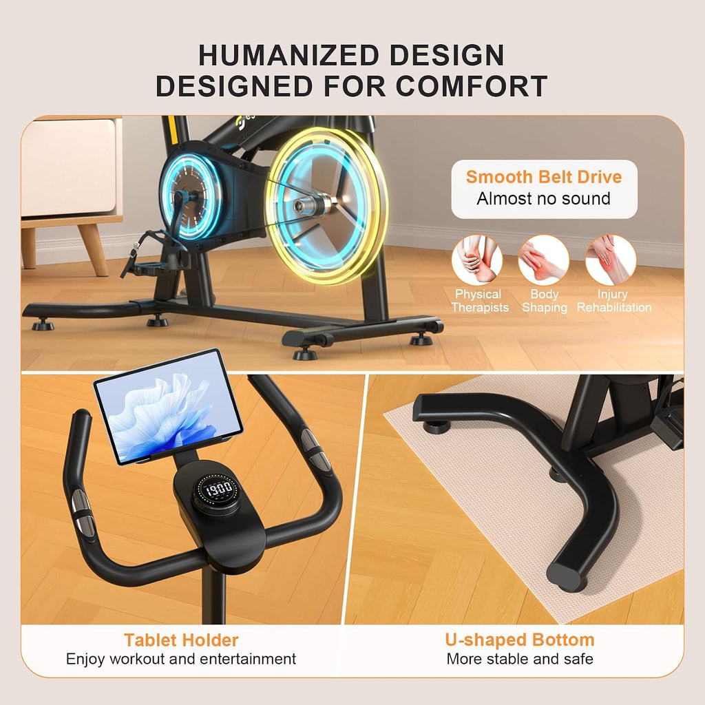 Exercise Bikes for Home,Spin Bike with Adjustable Magnetic,Brake Pad Resistance Silent Belt Drive,350lbs/300lbs Weight Capacity &Upgraded Version Seat for Home Cardio&Weight Loss(QM-530W)