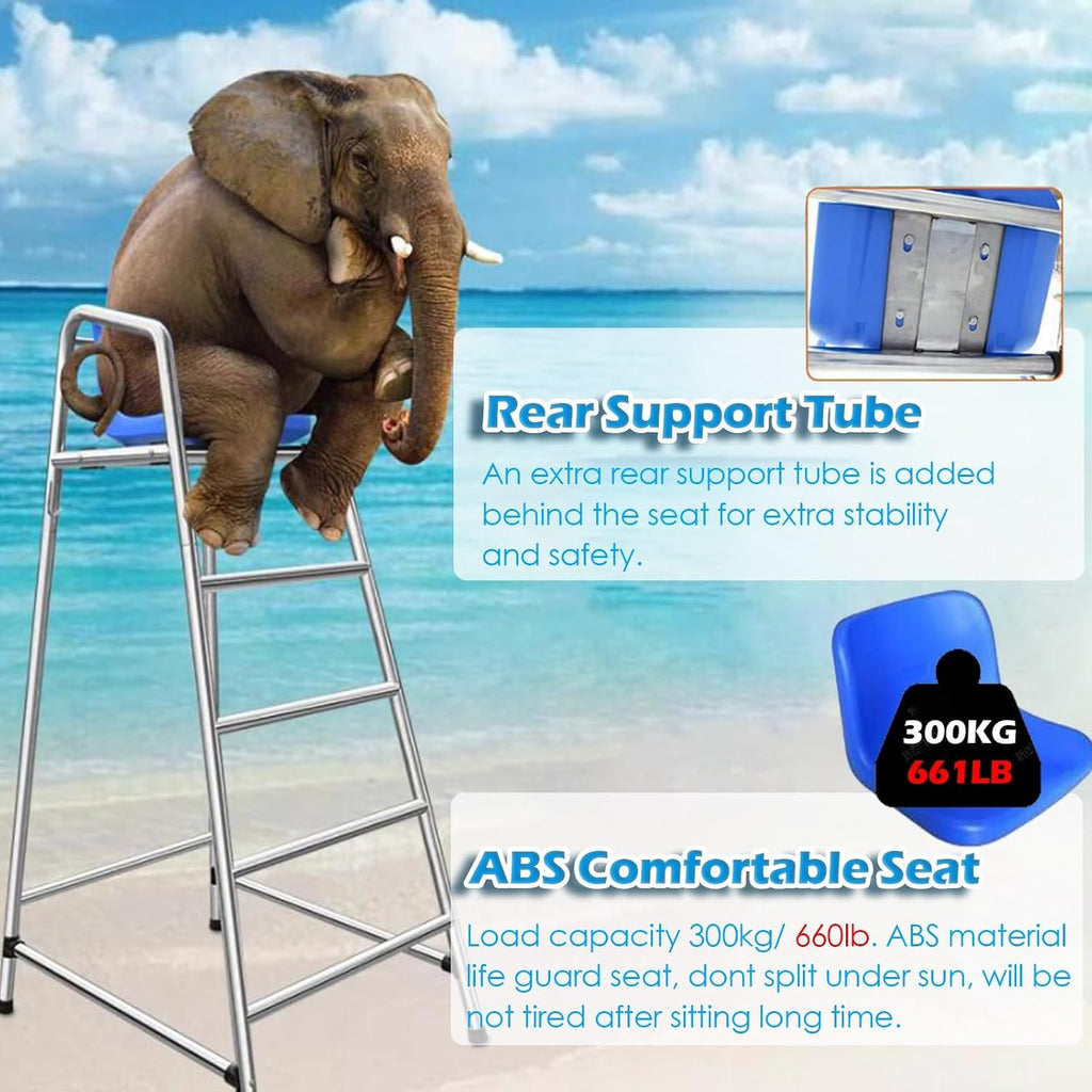 Heavy-Duty Rustproof Stainless Steel Lifeguard Chair - Durable Referee Stand for Pools, Water Parks & Beaches - Essential Safety Equipment for Lifeguards & Silver 85x100x180cm/33.5x39.4x71inch