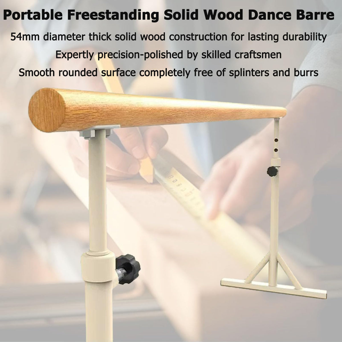Freestanding Ballet Barre Portable, 7 Height Adjustable Solid Wood Dance Bar, 31.5-47.2in, Heavy Duty Stretching Bar for Kids Adults Home Studio Ballet Pilates Yoga Training