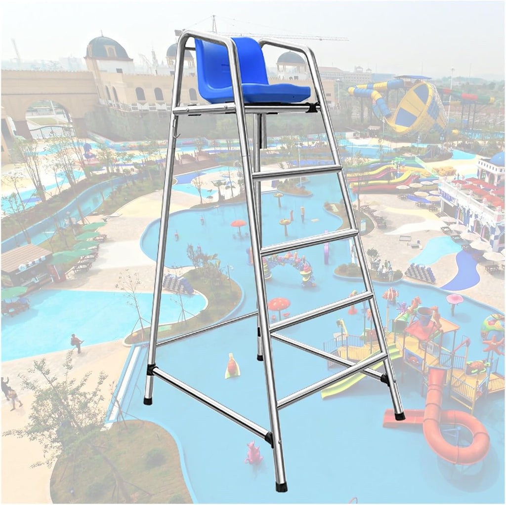 Heavy-Duty Rustproof Stainless Steel Lifeguard Chair - Durable Referee Stand for Pools, Water Parks & Beaches - Essential Safety Equipment for Lifeguards & Silver 85x100x180cm/33.5x39.4x71inch