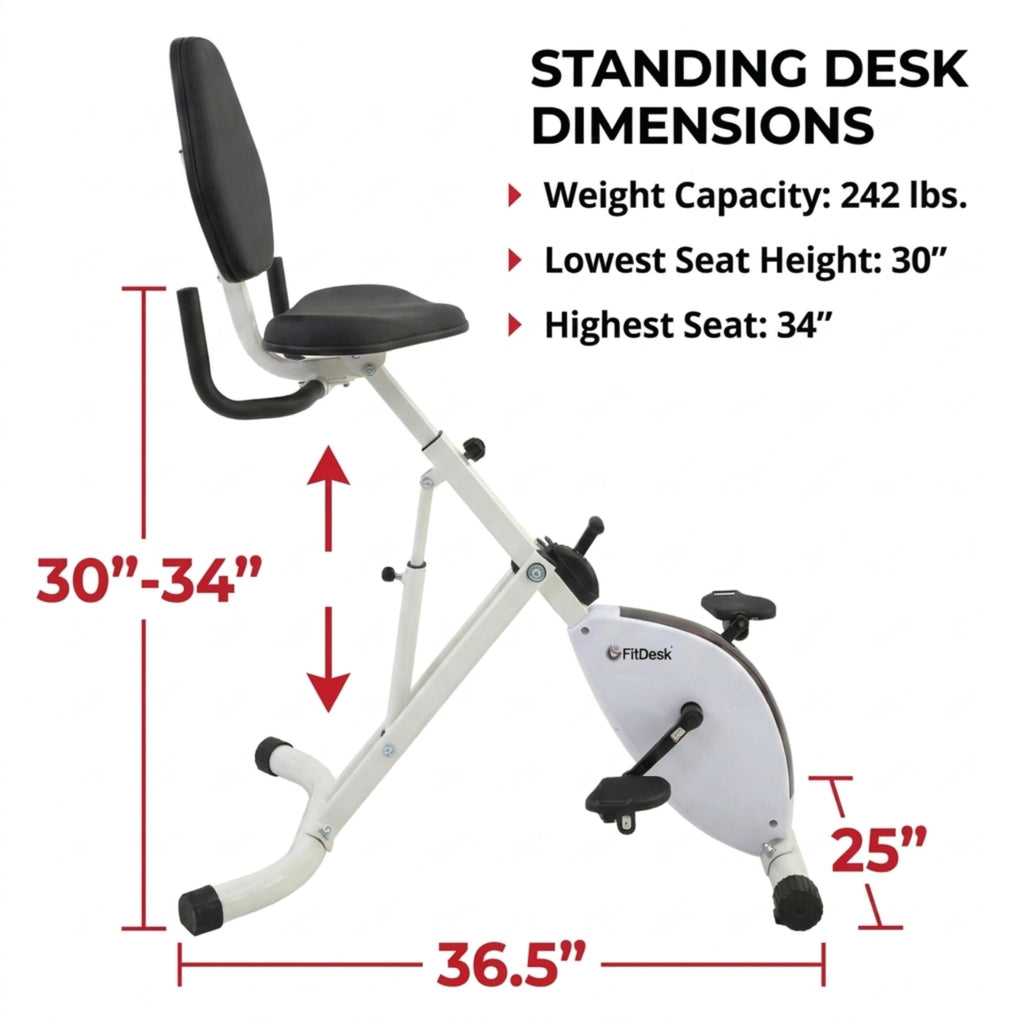 FitDesk Standing Exercise Bike Desk 3.0, Adjustable Height Indoor Cycling Trainer with Laptop Tray, Portable Stationary Fitness Desk for Home Office, Foldable Exercise Workstation, Supports 300 lbs