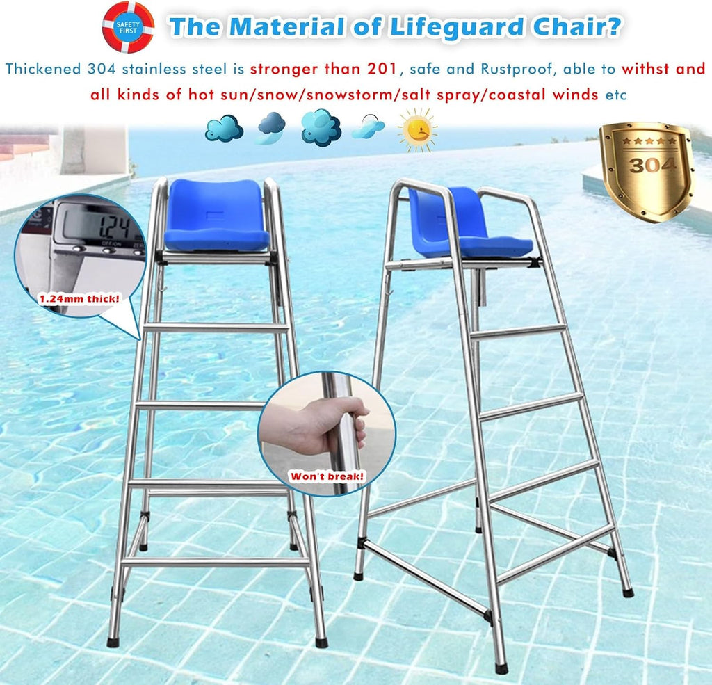 Tall Lifeguard/ Deck Chairs Outdoor, 47' '60'' 71'' High Fade-Resistant Stainless Steel Elevated Life Guard Chair - Loads 330kg, Referee Ladder Stool, Lifesaving Observation Chairs(H-180cm/70in/5.9ft)