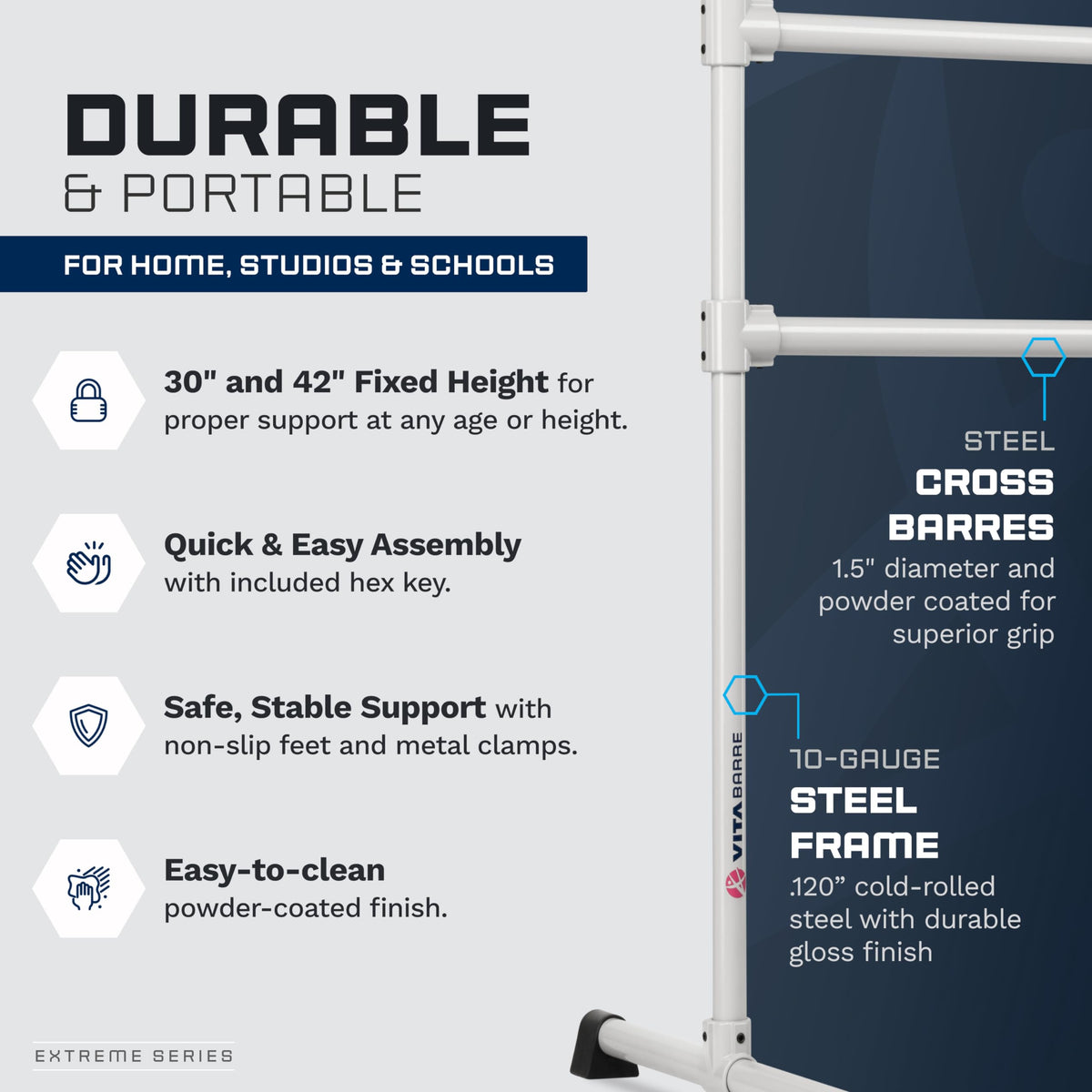 VITA Barre Portable Freestanding Double Ballet Barre, Extreme, Steel | Fixed Height, Made in USA, Home or Gym Exercise Equipment for Kids & Adults | Dance, Fitness, Pilates