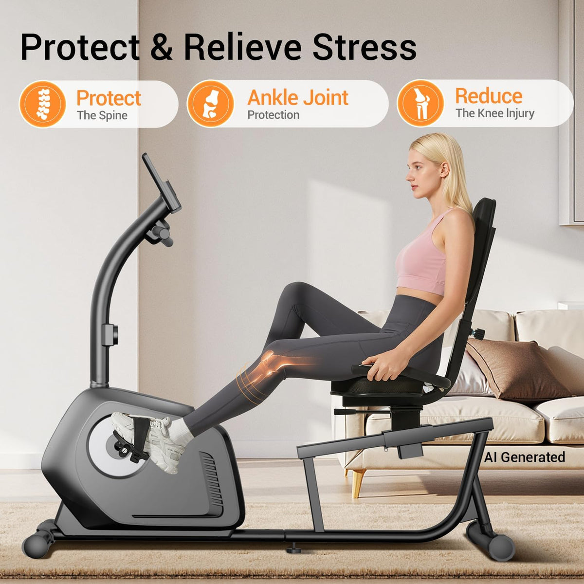 Recumbent Exercise Bike, Magnetic Stationary Bike for Home, Adjustable Seat