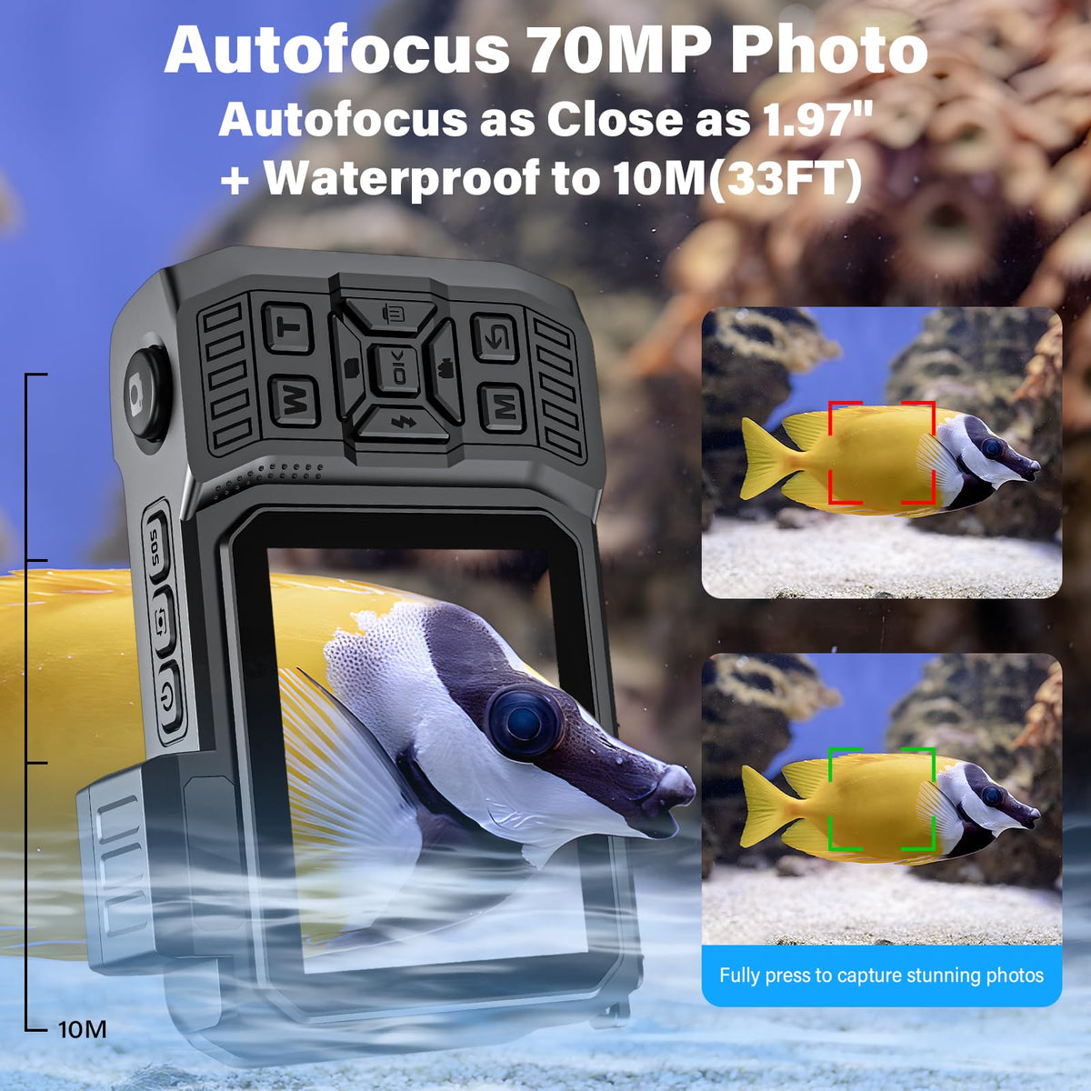 8K Underwater Camera, 33FT Waterproof Camera, 70MP WiFi Dual-Screen, Rugged
