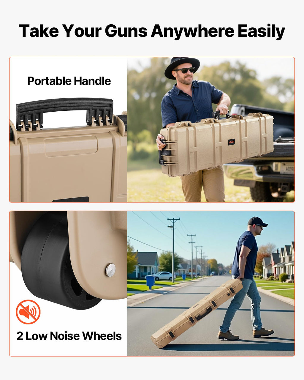 VEVOR Rifle Case, Rifle Hard Case with 4 Layers Fully-protective Foams, Lockable Hard Gun Case with Wheels, IP67 Waterproof & Crushproof, for Rifles or Shotguns