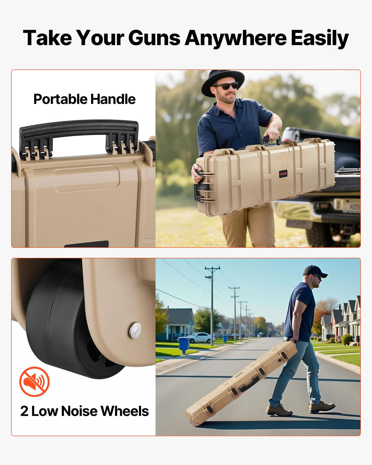 VEVOR Rifle Case, Rifle Hard Case with 4 Layers Fully-protective Foams, Lockable Hard Gun Case with Wheels, IP67 Waterproof & Crushproof, for Rifles or Shotguns