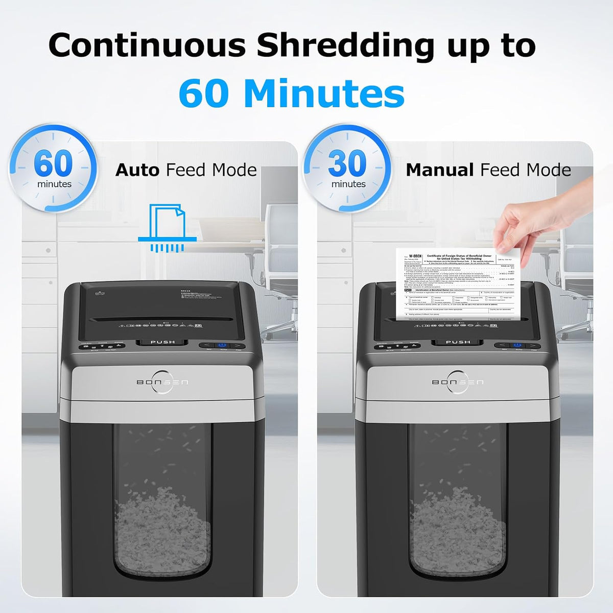 BONSEN 300-Sheet Auto Feed Micro Cut Heavy Duty Paper Shredder for Office