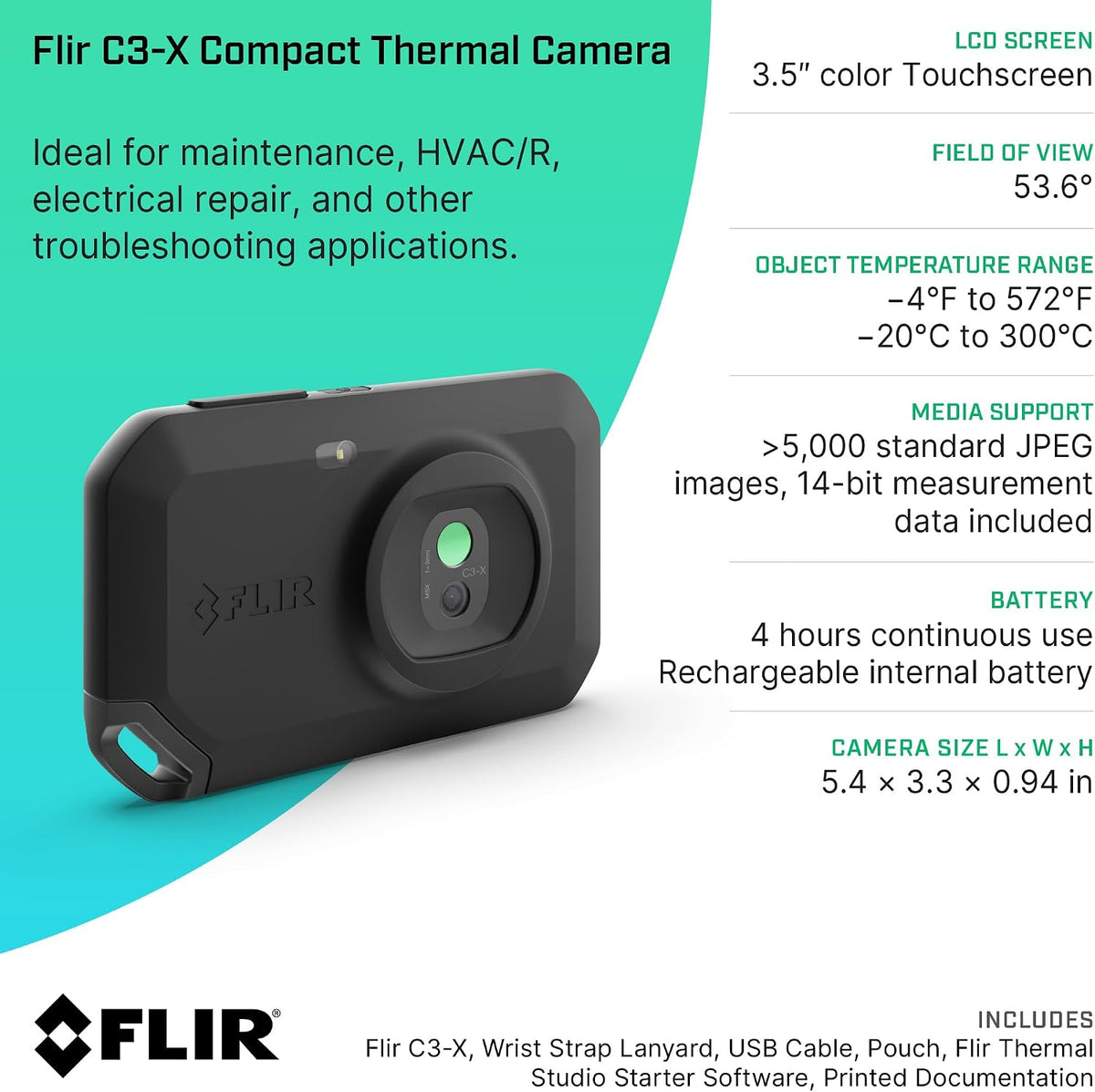 Flir C3-X Compact Thermal Imaging Camera, WiFi, 128x96 MSX, Ignite