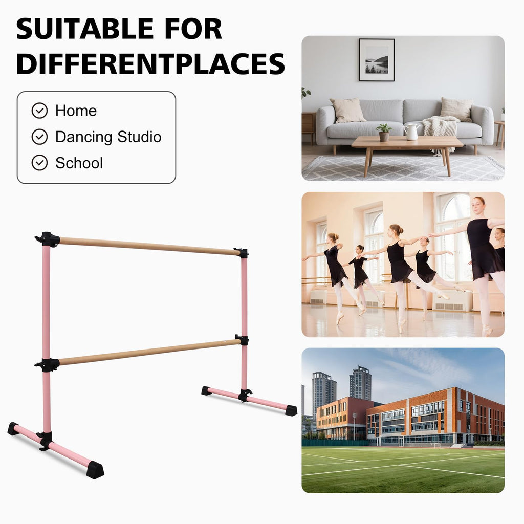 4FT/6FT Height Adjustable Double Ballet Barre, Freestanding Portable Stretching Dance Bar for Home, Heavy Duty Exercise Equipment for Kids & Adults with Anti-Slip Rubber Pads