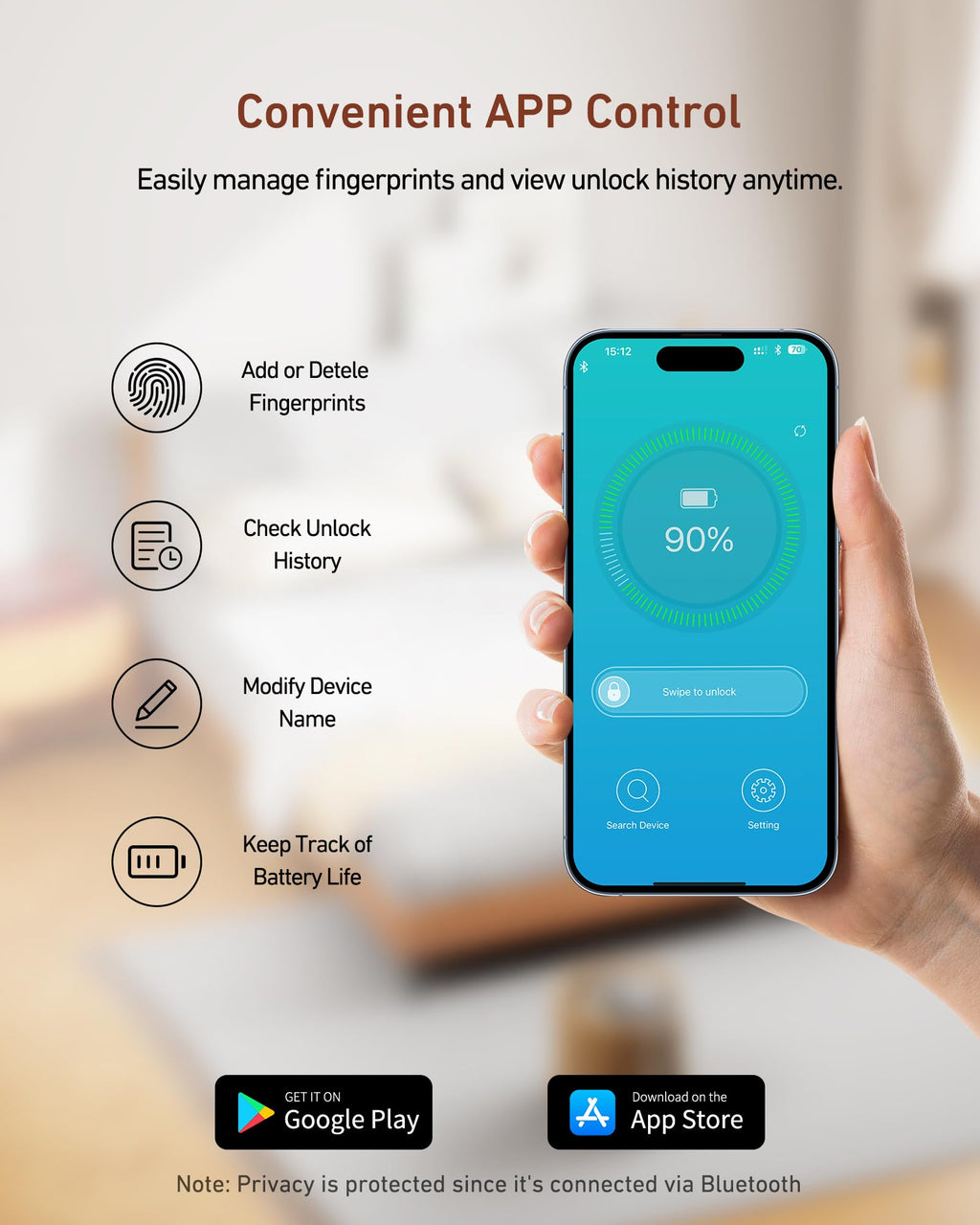 BILLCONCH Smart Gun Safe with Fingerprint, App, Keypad,LCD& Security Cable