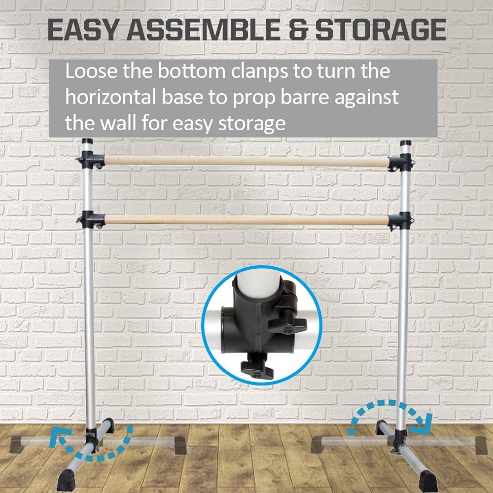 UMEKEN Wood/Aluminum/Steel Ballet Barre 4 Foot Portable Barre Bar Home Adjustable Freestanding Ballet Stretch Dance Bar for Kids Adult with Carry Bag