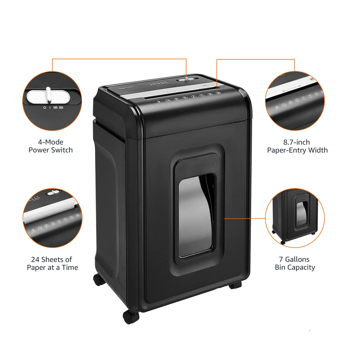 Amazon Basics 18 Sheet Cross Cut Paper, CD, and Credit Card Shredder with 6 Gallon Bin, 30 Minutes Continuous Run Time, Black