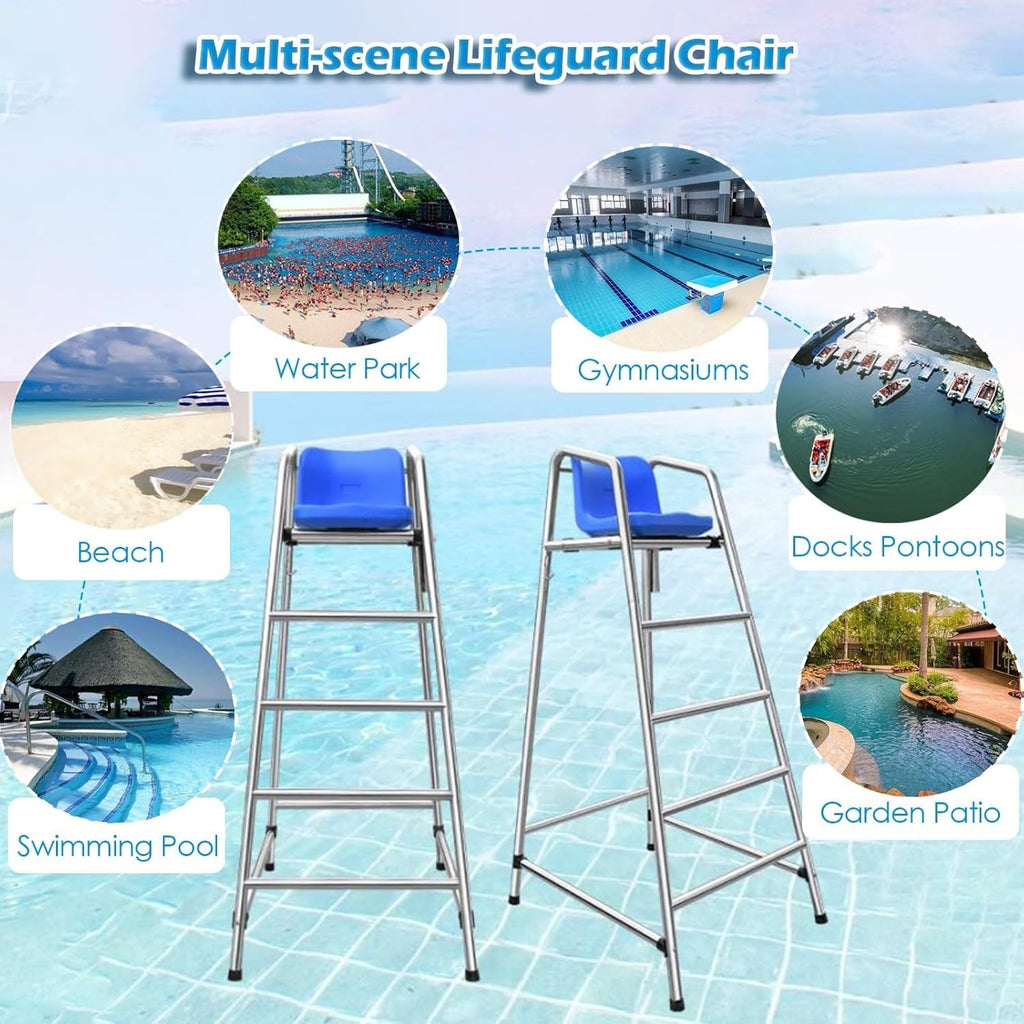 Adults/Kids Life Guard Chairs - 304 Stainless Steel for Beach/Water Park/Lake Outdoor, Swimming Pool Deck Lifeguard Chairs(72x82x120cm/28.3x32.3x47.2inch)