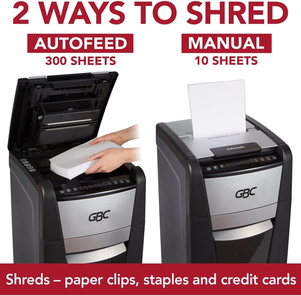 GBC Paper Shredder, Auto Feed+, 300 Sheet Capacity, Super Cross-Cut, Office Shredder, 300X (WSM1757608)