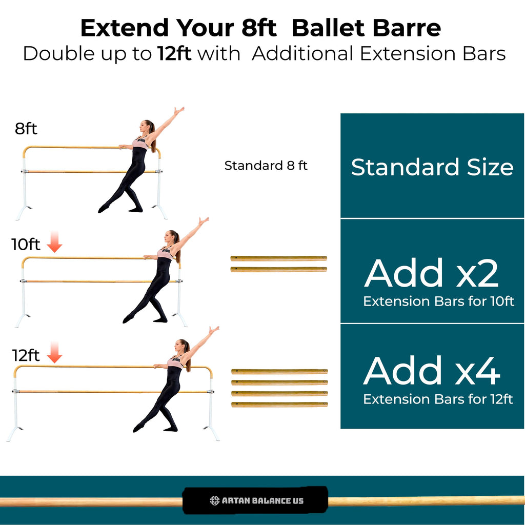 Ballet Barre Portable for Home or Studio, 6 ft Extendable to 12 ft Bar Curved, Height Adjustable from 27" to 44", Ideal for Stretch, Pilates, Dance, Active Workouts, Single or Double, Kids Adults