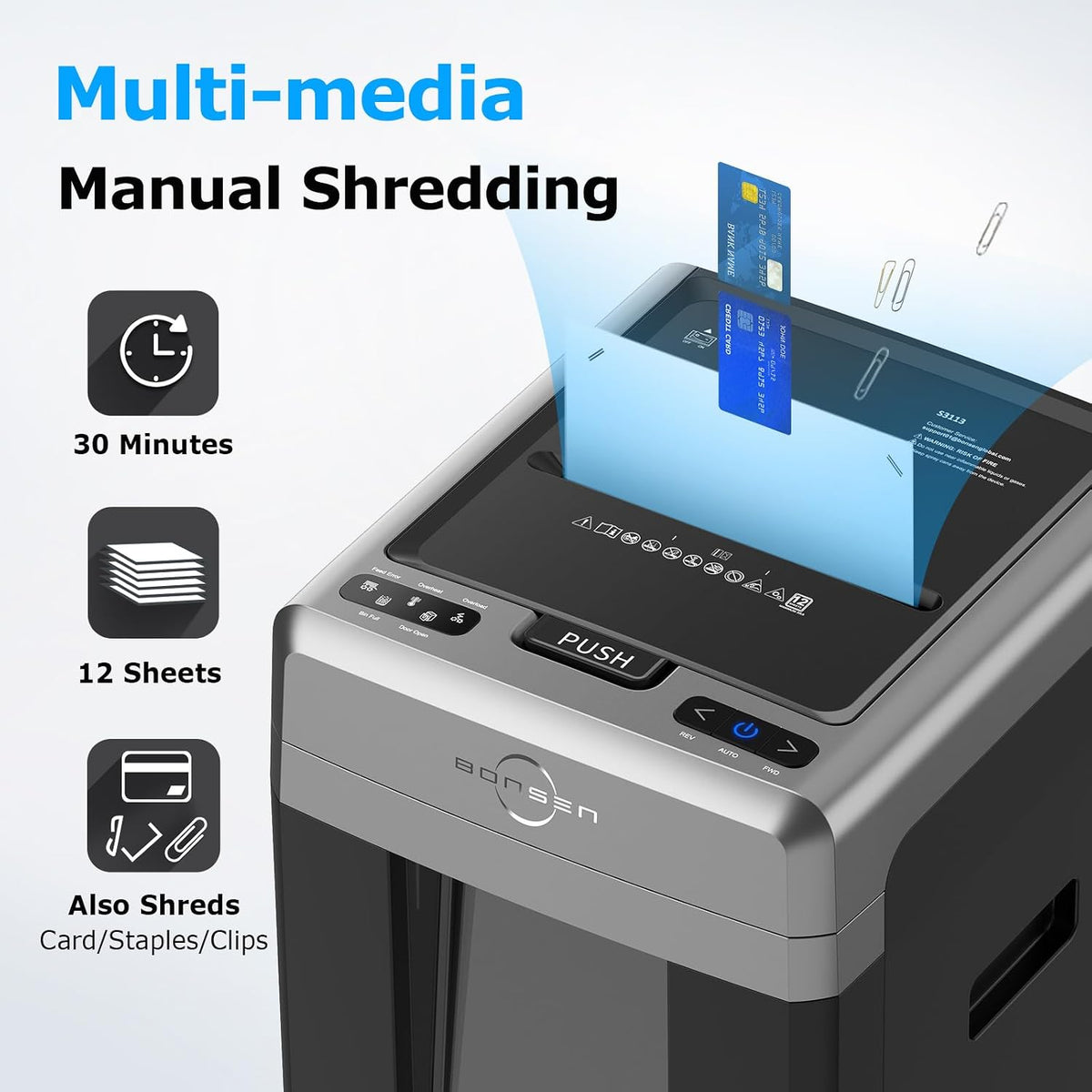 BONSEN 300-Sheet Auto Feed Micro Cut Heavy Duty Paper Shredder for Office