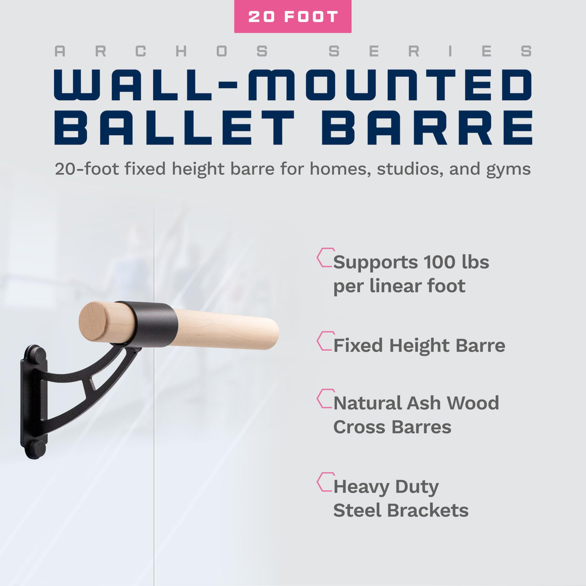 VITA Barre Wall-Mounted Single Ballet Barre, Archos, Wood | Fixed Height, Made in USA, Home, Studio or Gym Exercise Equipment for Kids & Adults | Dance, Fitness, Pilates