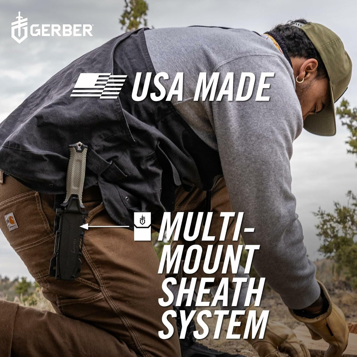 Gerber Gear StrongArm - Fixed Blade, Full Tang Knife - Camping Knife with Multiple Carry Options - Made in USA - Black, Serrated Edge