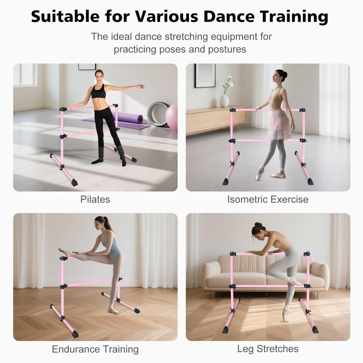 4FT/6FT Height Adjustable Double Ballet Barre, Freestanding Portable Stretching Dance Bar for Home, Heavy Duty Exercise Equipment for Kids & Adults with Anti-Slip Rubber Pads