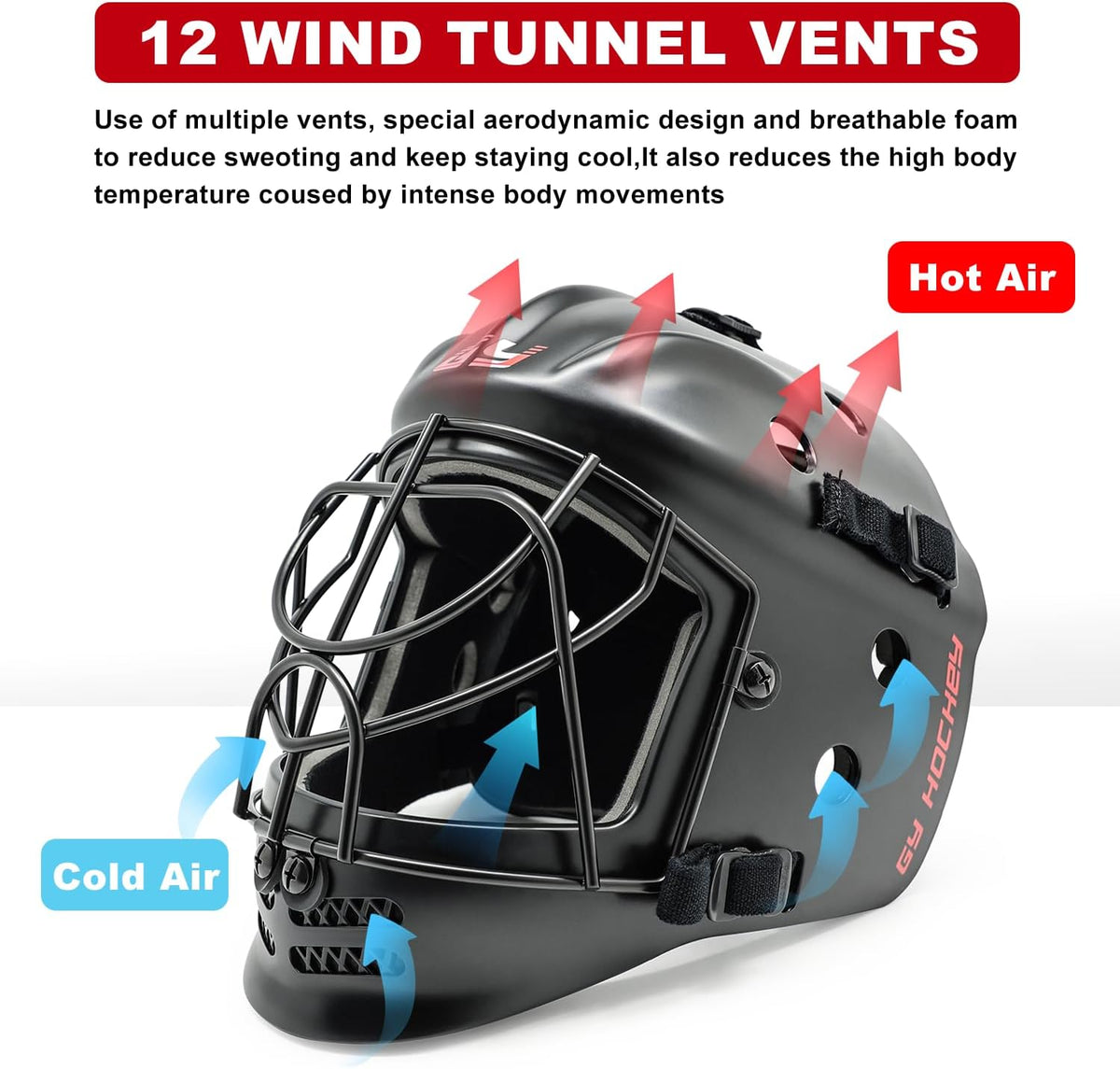 GY Field Hockey Goalie Helmet with Cage, Ice Hockey Goalie Face Mask for Youth, PC+ABS Shell/ 4.5mm A3 Steel Cage/ 10mm Foam Liner- XS