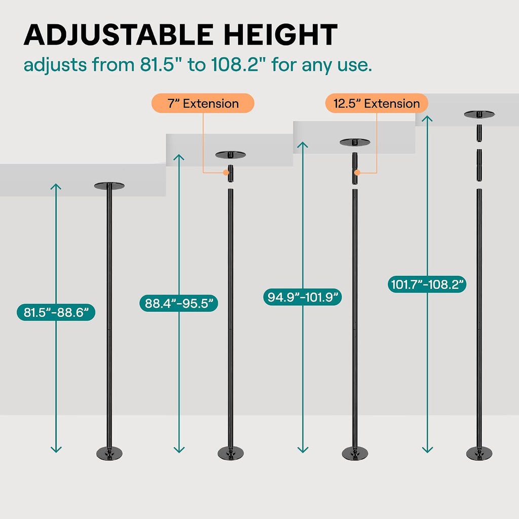 SereneLife Professional Spinning Dance Pole, 45mm Portable Exercise Pole for Fitness â Durable Steel Build, Anti-Rust Finish, Suitable for Home, Club, Gym, Party, Pub