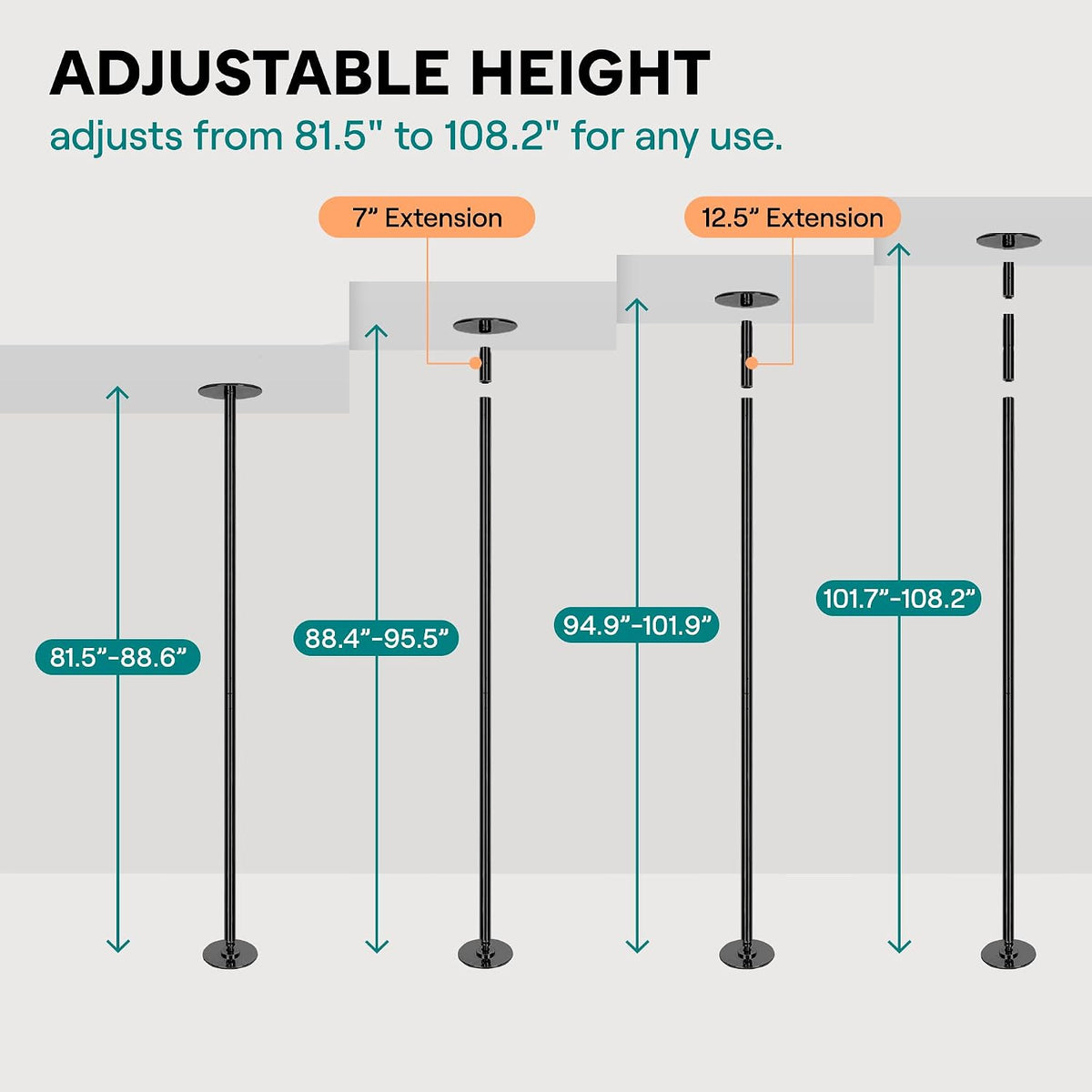 SereneLife Professional Spinning Dance Pole, 45mm Portable Exercise Pole for Fitness â Durable Steel Build, Anti-Rust Finish, Suitable for Home, Club, Gym, Party, Pub