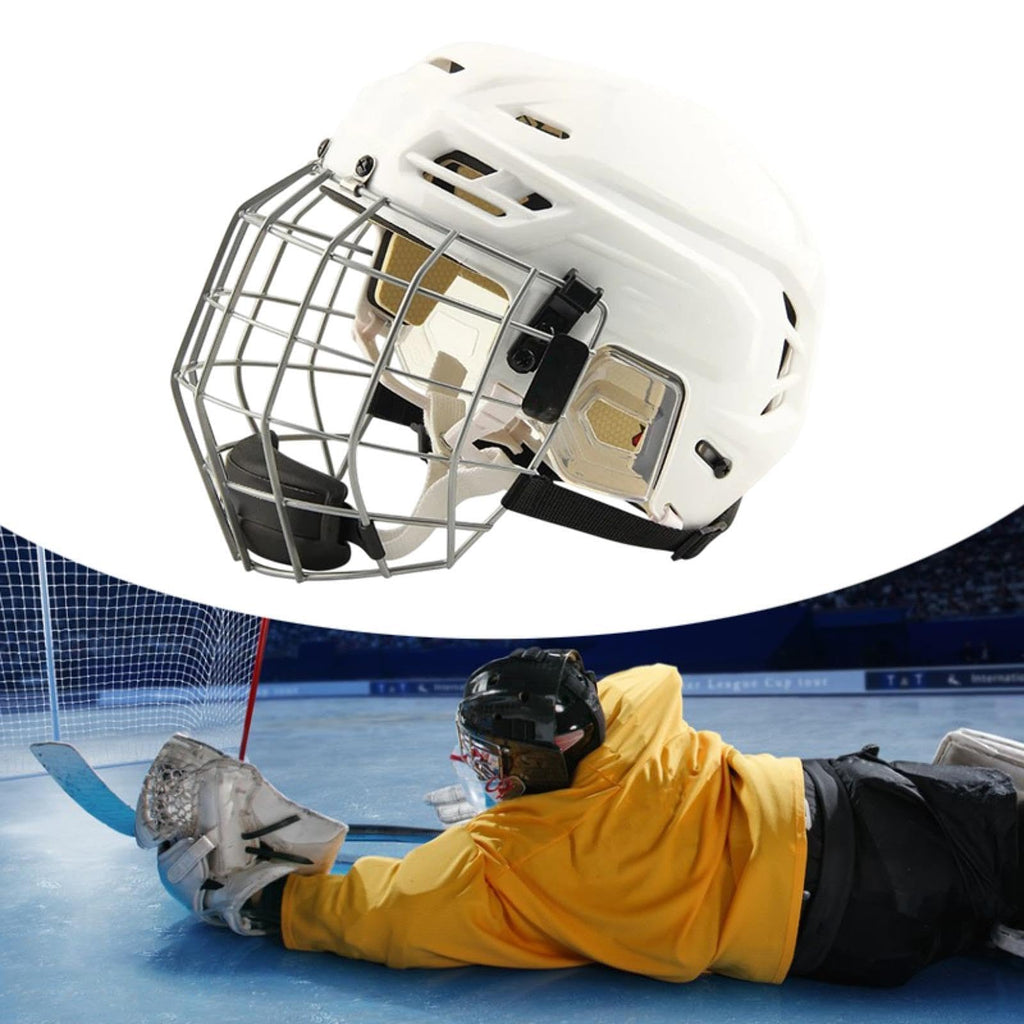 Hockey Helmet with Facemask Roller Skating Helmet Ice Skate Helmet Speed Skate Helmet Sturdy Polyethylene Shell with Iron Mesh Breathable Padding