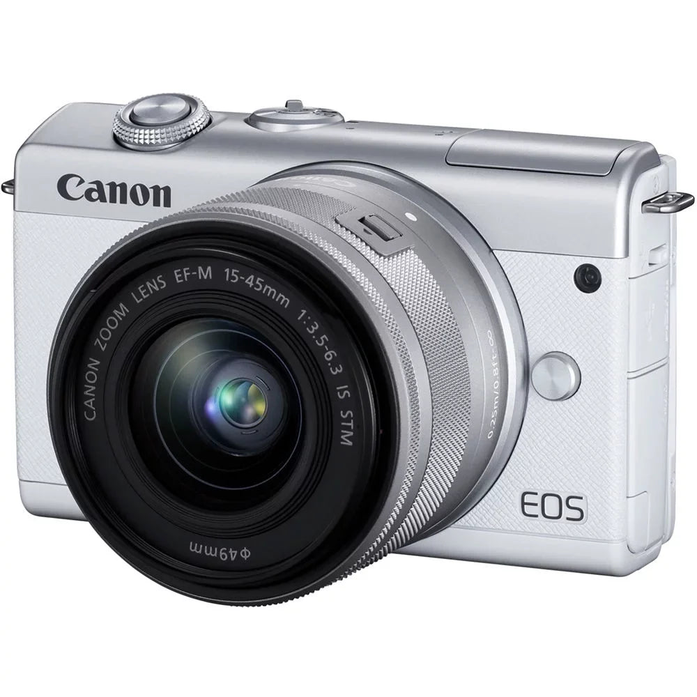 Canon EOS M200 Mirrorless Camera with 15-45mm Lens (White) (3700C009) + 64GB Memory Card + Filter Kit + LPE12 Battery + External Charger + Card Reader + Corel Photo Software + HDMI Cable + More