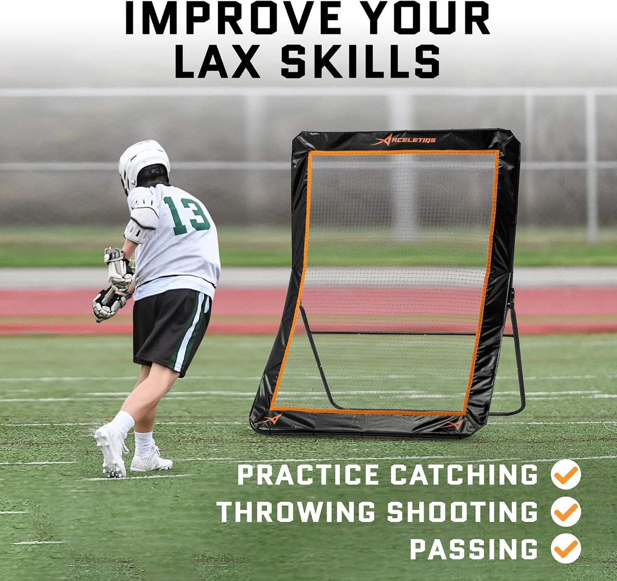 ACELETIQS Lacrosse Rebounder for Backyard 4x6 Feet Baseball Rebounder Volleyball Rebounder - Lacrosse Ball Pitchback, Throwback, Bounce Back Training Wall [Carry Bag Included]