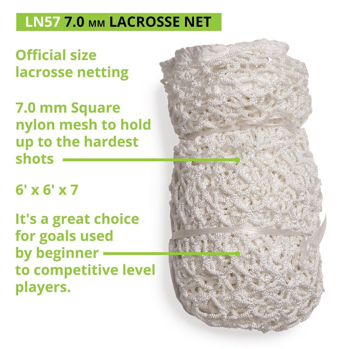 Champion Sports Lacrosse Goal Net - 6mm Official Size White Nylon Net Replacement (Pack of 2)