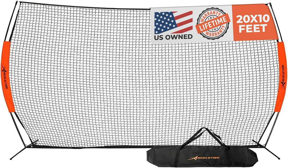 ACELETIQS Lacrosse Net Backstop, (10 x 20 ft) Durable Steel Frame & 7-Ply Knotless Sports Netting, Multi Purpose Backyard Barrier Net for Soccer, Basketball, Baseball, Softball Pitching Screen