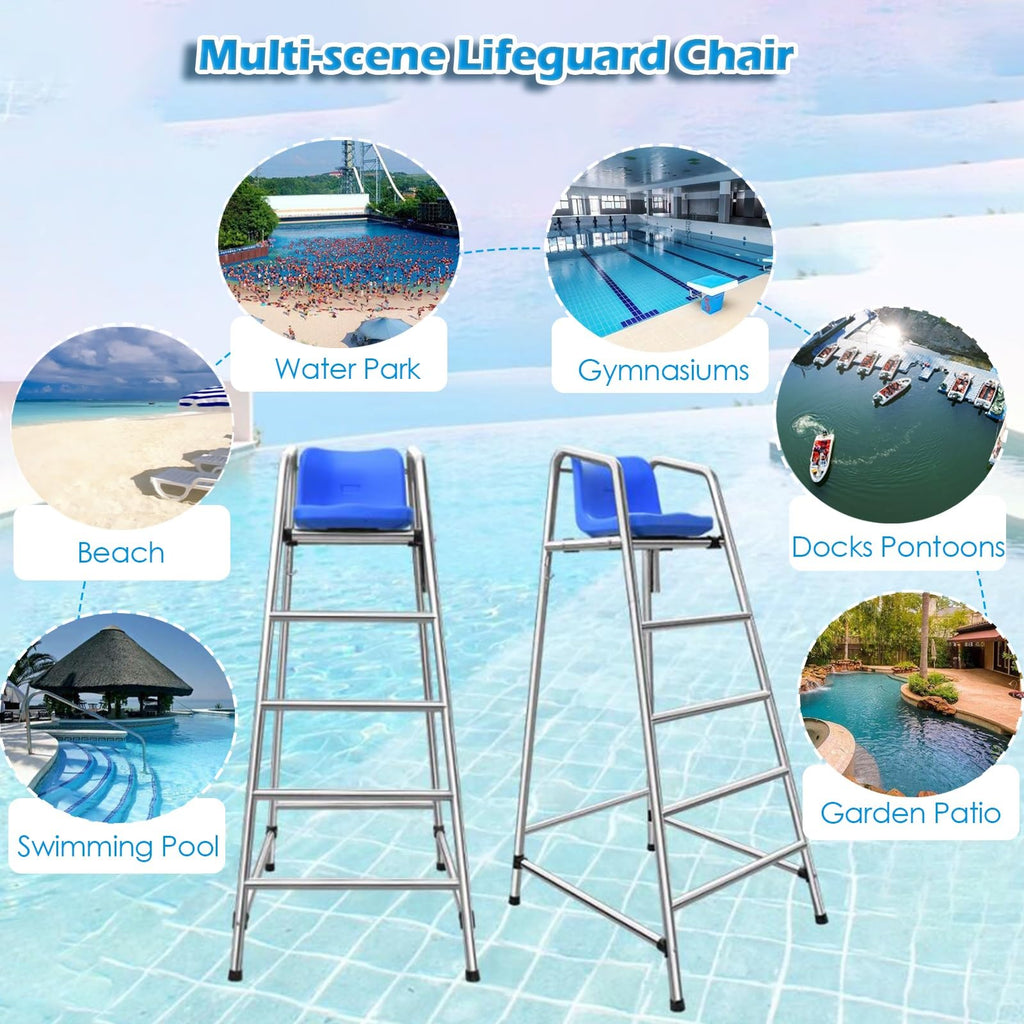 Heavy-Duty Rustproof Stainless Steel Lifeguard Chair - Durable Referee Stand for Pools, Water Parks & Lakes - Essential Lifeguard Equipment for Safety Use(72x82x120cm/28.3x32.3x47.2inch)