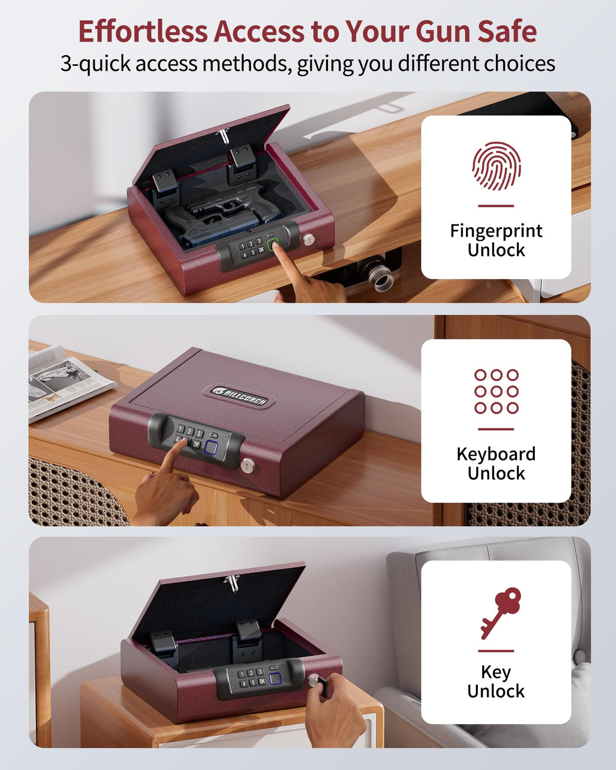 BILLCONCH Large Gun Safe Biometric Fingerprint Handgun Pistol Safes