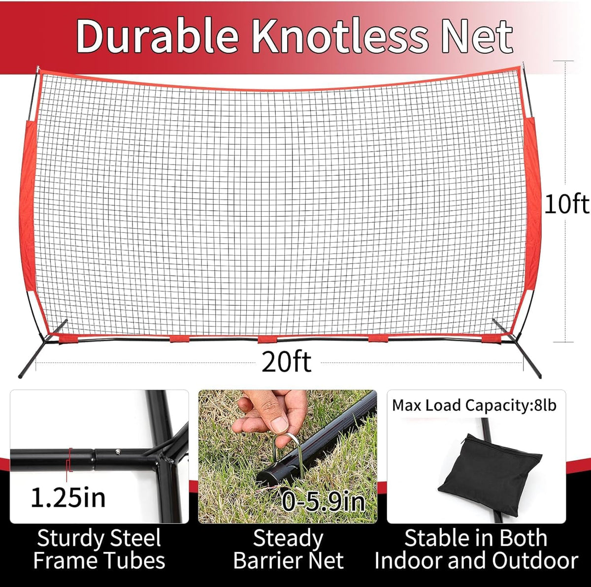 6x7/7x7/16x10/20x10ft Baseball Bating Net,Fix Ball Stop Net by Spike&2 Sandbag,Sports Net Barrier with Handbag,Lacrosse Net Backstop for Basketball,Softball,Baseball Net Barrier for Backyard
