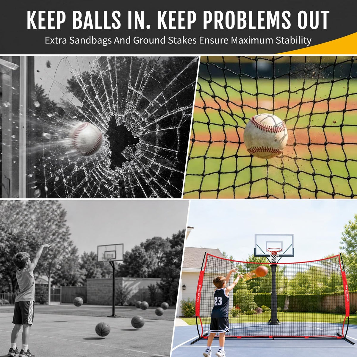 20x10FT Barricade Backstop Net, Baseball Basketball Backstop Net with Steel Frame, Ball Stop Net for Baseball, Lacrosse, Soccer, Basketball, Backstop Net for Backyard