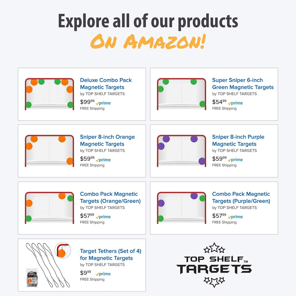 Top Shelf Targets Deluxe Combo Pack Magnetic Shooting Targets (4X Sniper 8-inch and 4X Super Sniper 6-inch) for Hockey and Lacrosse Excellent Practice Tool & Training Equipment
