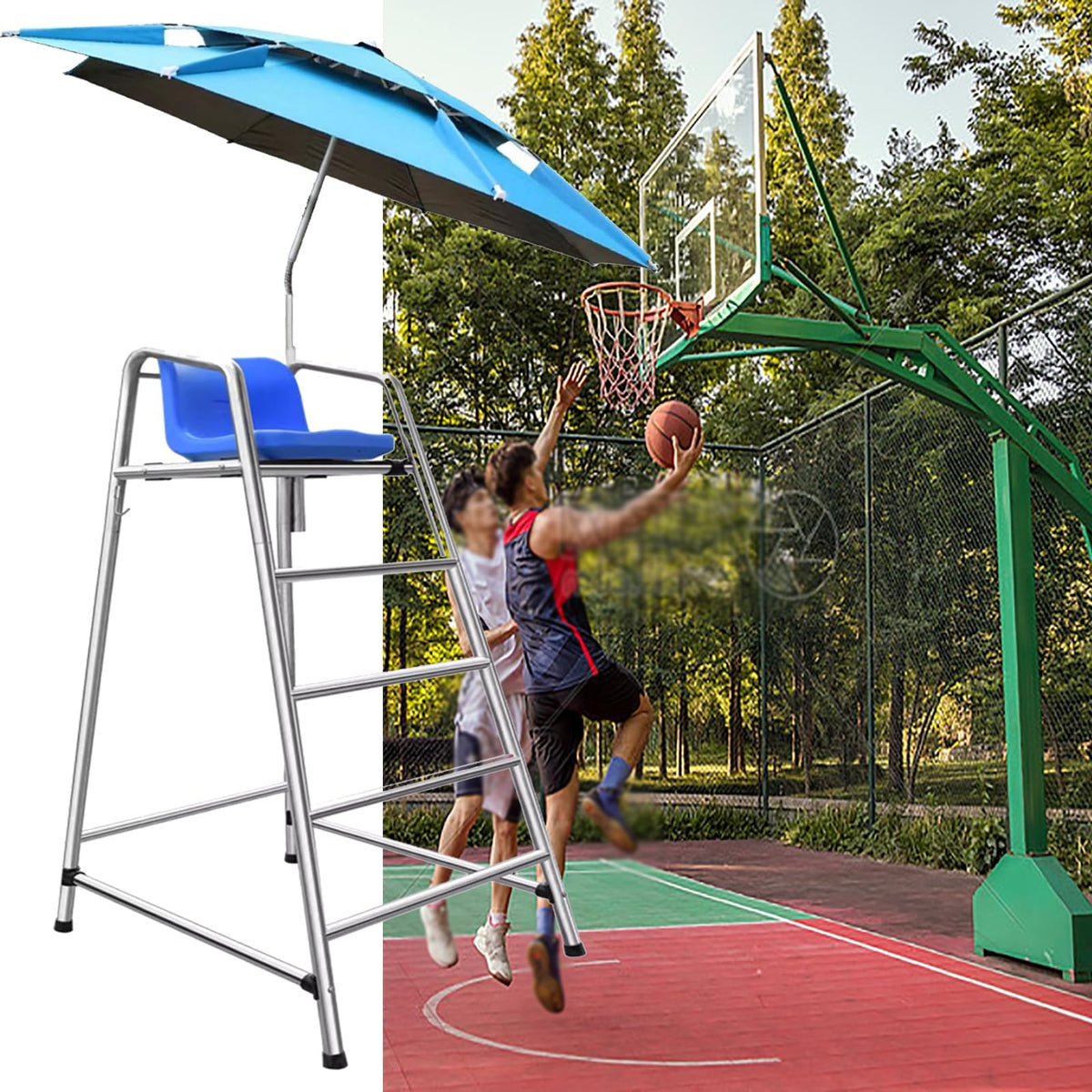 Competition Referee Stand Chair Outdoor, High Lifeguard Chair with Umbrella/Comfortable Seat, Floor Standing Heavy Duty Lifesaving Observation Chair for Gymnasiums(1.2m/3.9ft/47in)