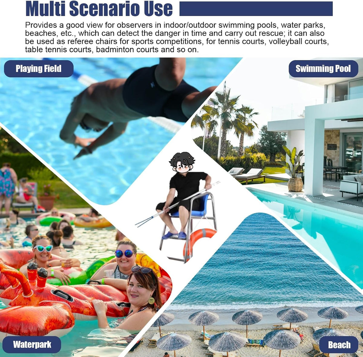 Detachable Stainless Steel Lifeguard Chair with Parasol - 70.8" Outdoor Observation Seat for Pools, Beaches, Waterparks & Referee Stand - Durable, Weather-Resistant Design,180cm (70.8")