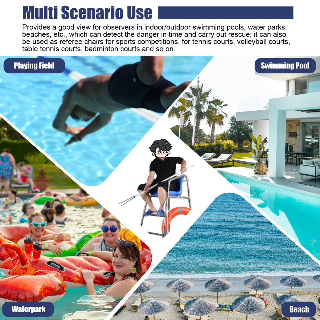 Detachable Stainless Steel Lifeguard Chair with Parasol - 70.8" Outdoor Observation Seat for Pools, Beaches, Waterparks & Referee Stand - Durable, Weather-Resistant Design,180cm (70.8")