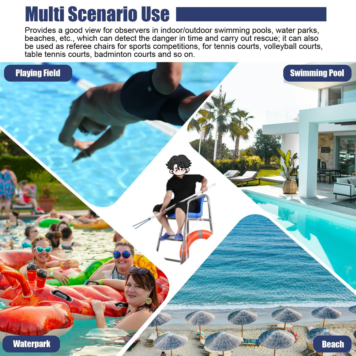 Detachable Stainless Steel Lifeguard Chair with Parasol - 70.8" Outdoor Observation Seat for Pools, Beaches, Waterparks & Referee Stand - Durable, Weather-Resistant Design,180cm (70.8")