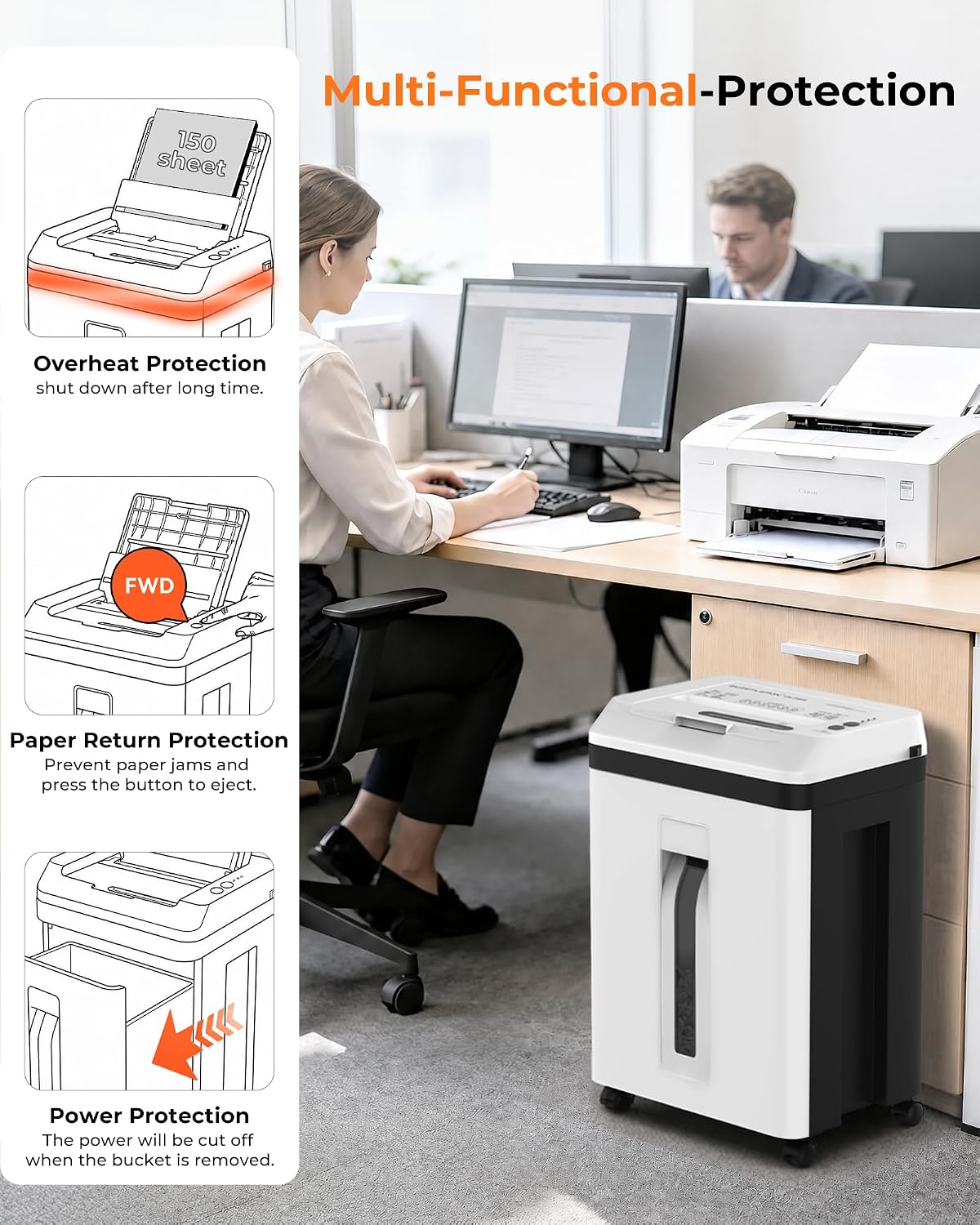 150-Sheet Paper Shredder Heavy Duty, Micro Cut and CDs/Cards, P5 Ultra Security, 60 Min Non Stop Shredder for Home Office, 5.3 Gallon Bin with Wheels, <60 dB (OL289)
